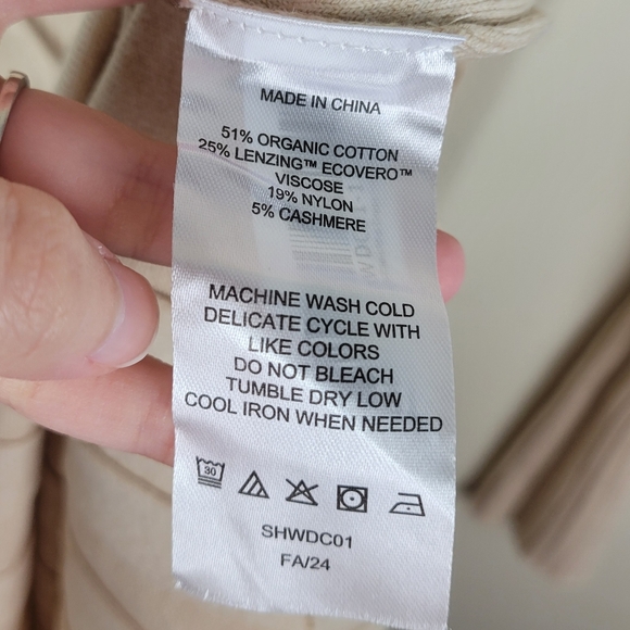 Quince Heather Oatmeal Cotton Cashmere Ribbed Long Sleeve Crew Midi Dress - Picture 7 of 9